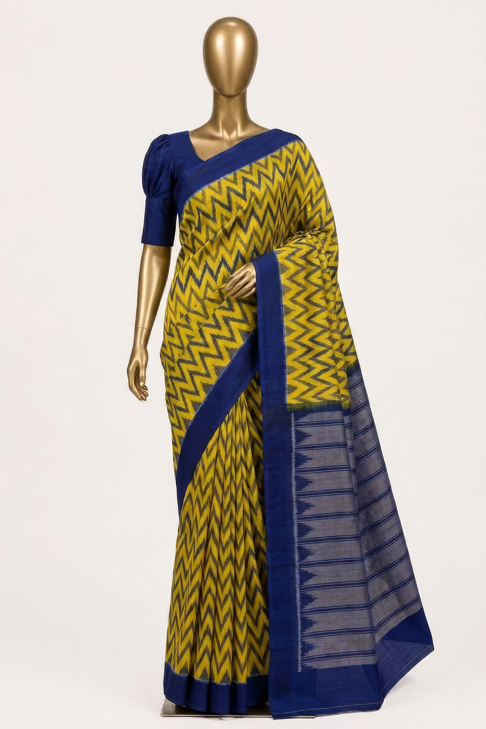 Image of Yellow Pochampally Ikat Cotton Saree