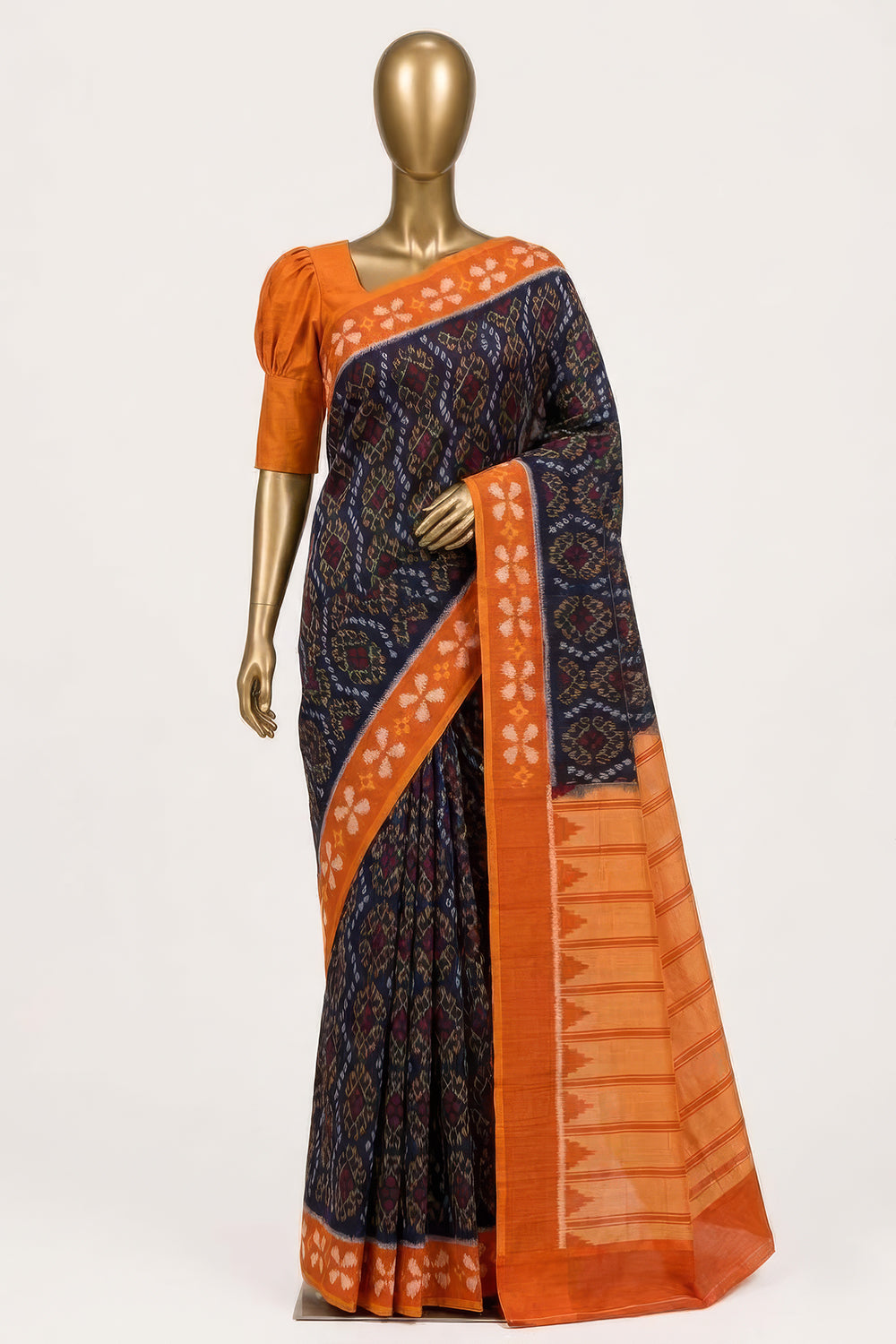 Image of Black Pochampally Ikat Cotton Saree