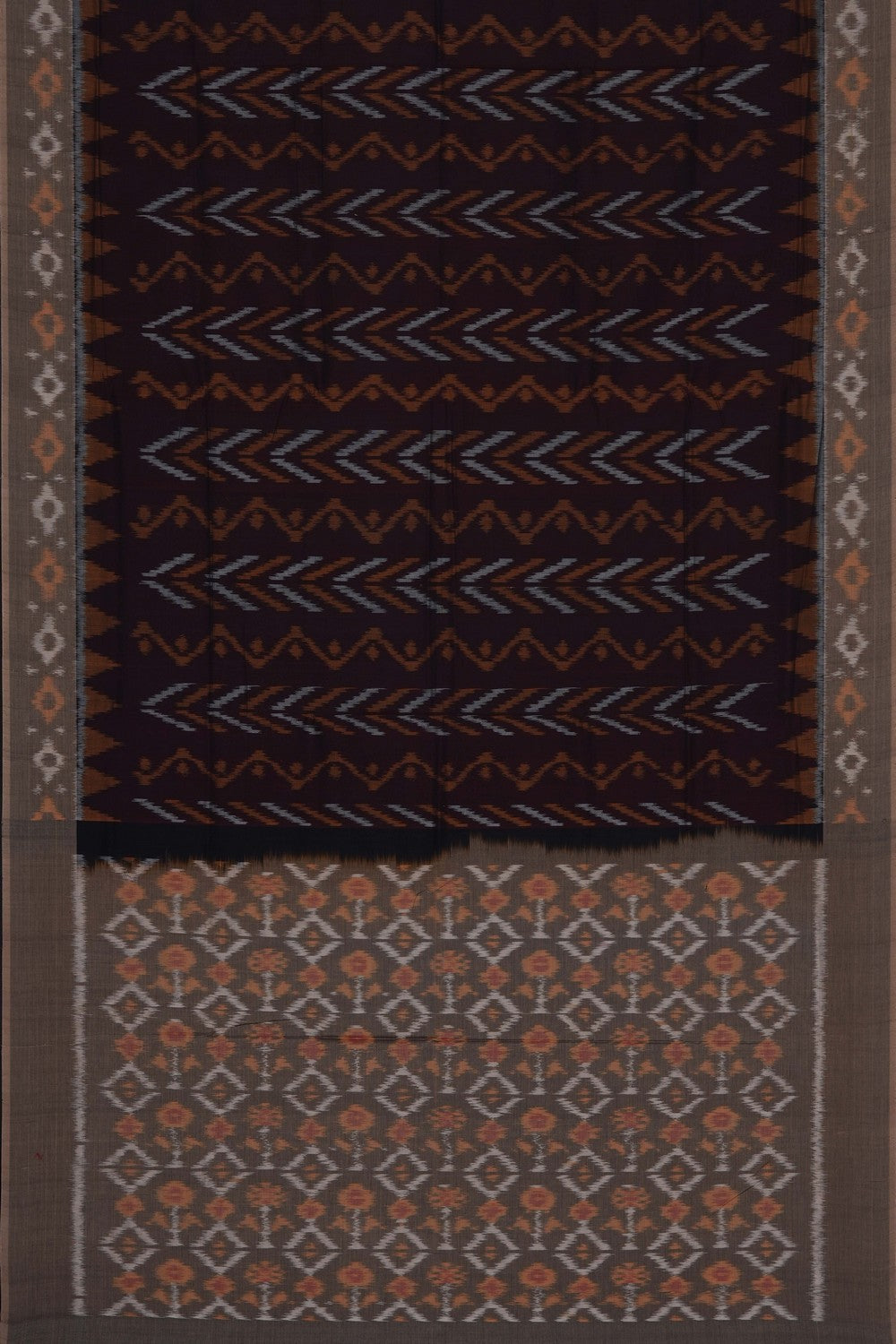 Image of Brown Pochampally Ikat Cotton Saree