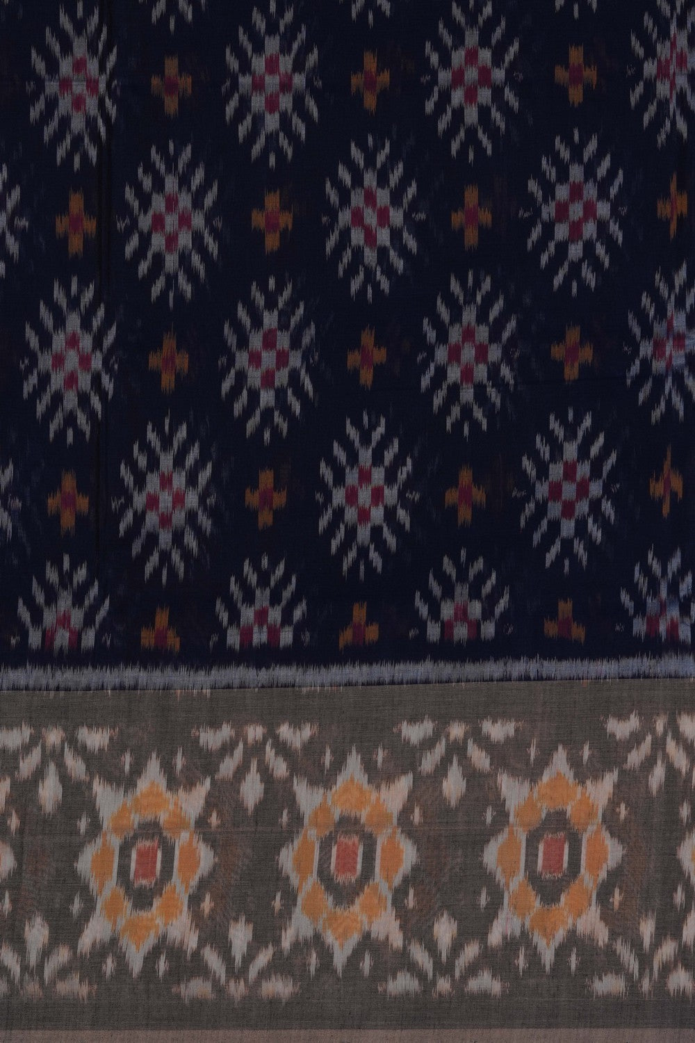 Image of Navy Blue Pochampally Ikat Cotton Saree