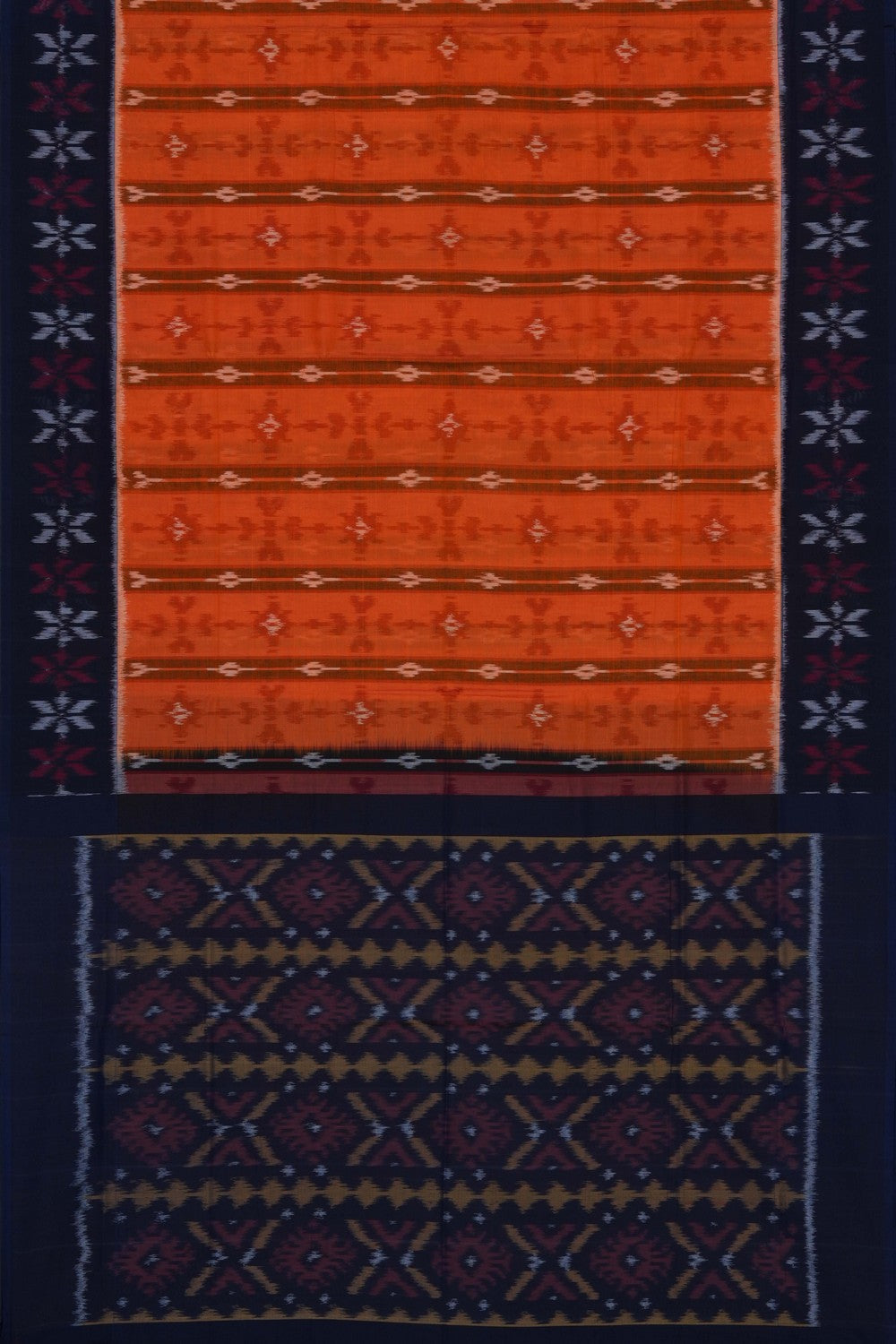 Image of Orange Pochampally Ikat Cotton Saree
