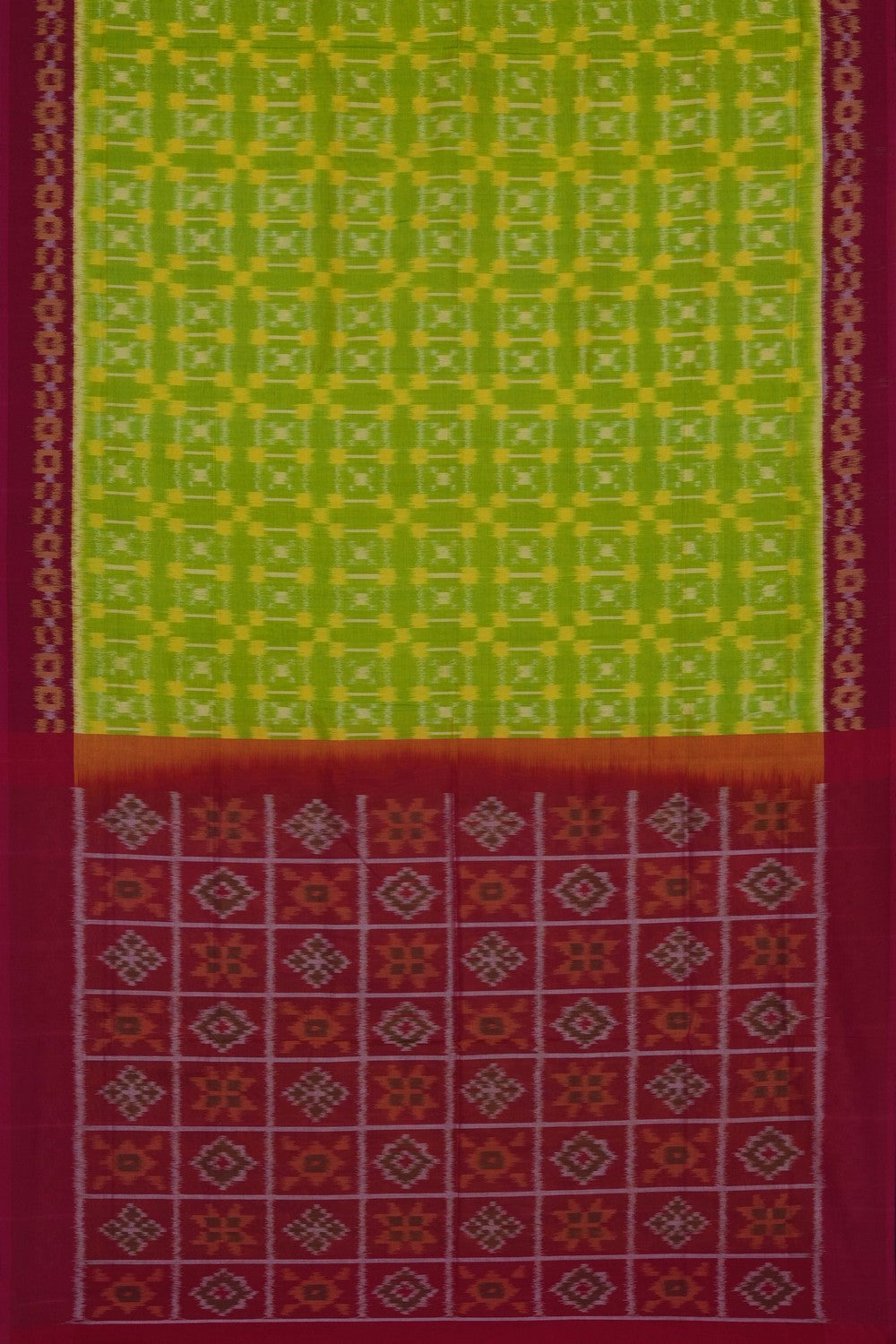 Image of Green Pochampally Ikat Cotton Saree