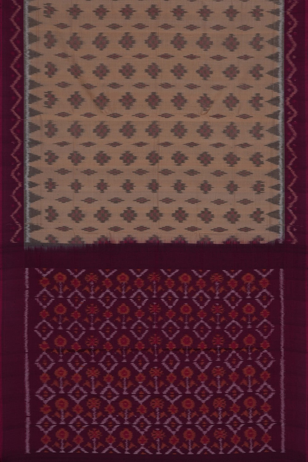 Image of Beige Pochampally Ikat Cotton Saree