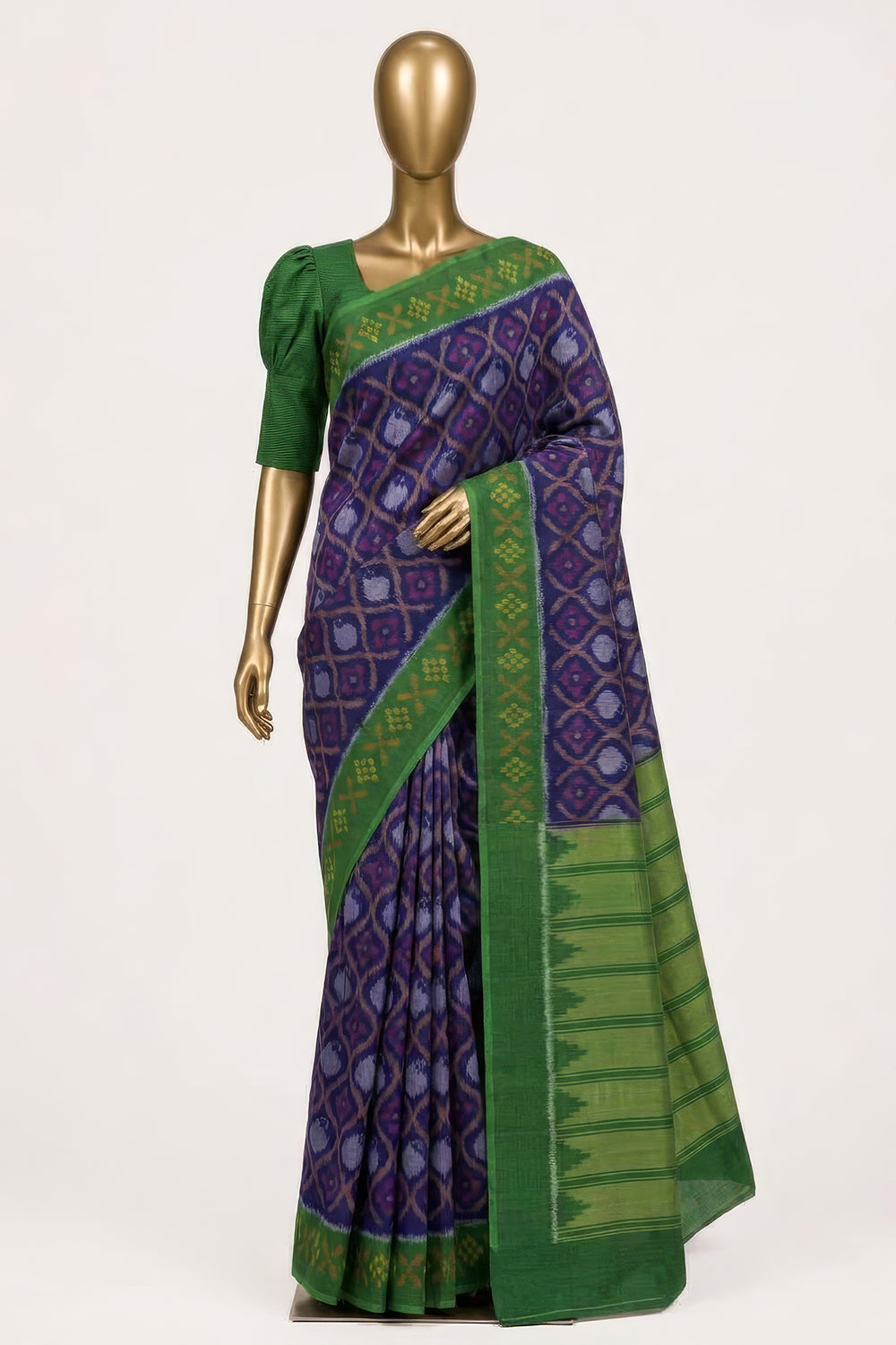 Image of Purple Pochampally Ikat Cotton Saree