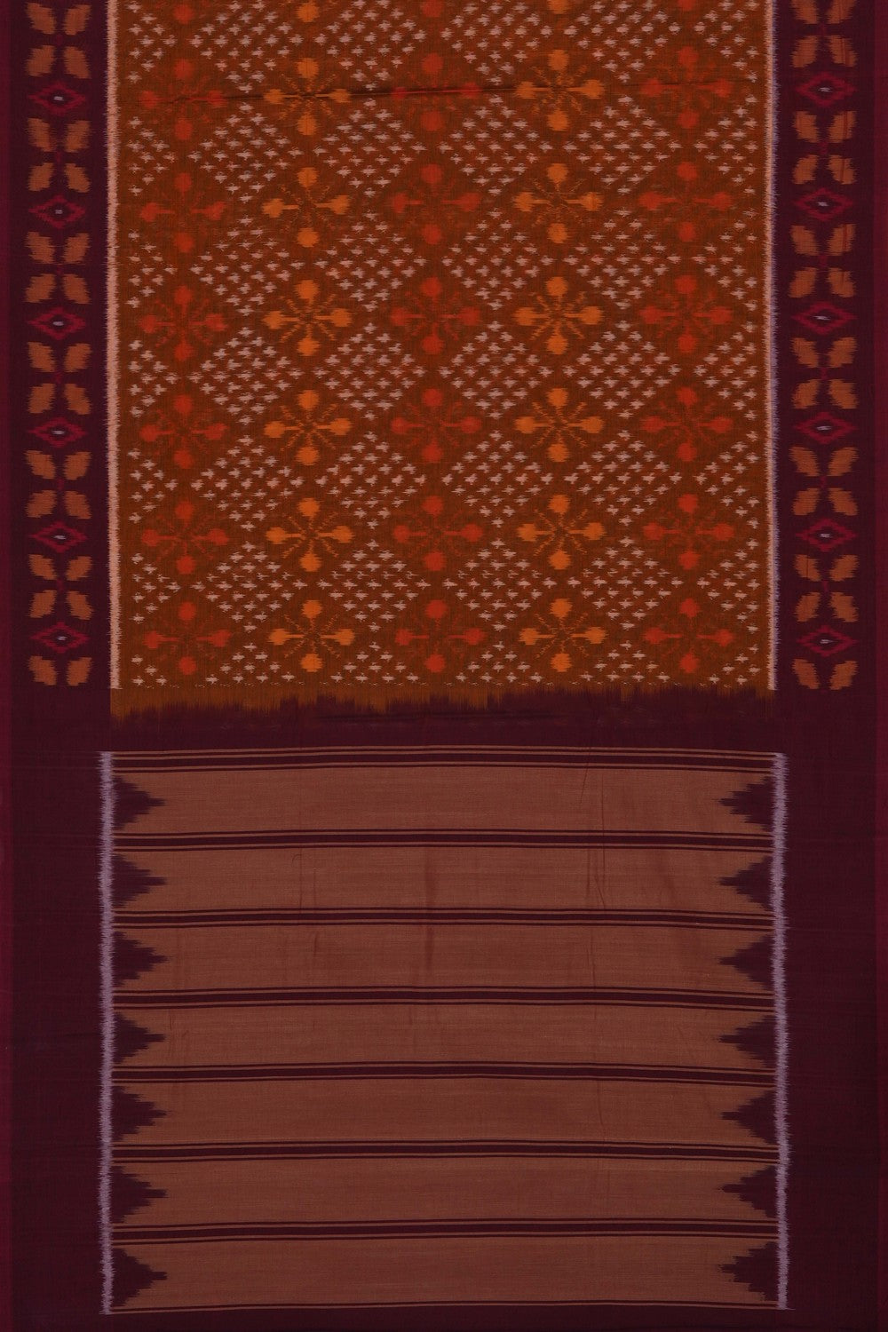 Image of Rust-Orange Pochampally Ikat Cotton Saree