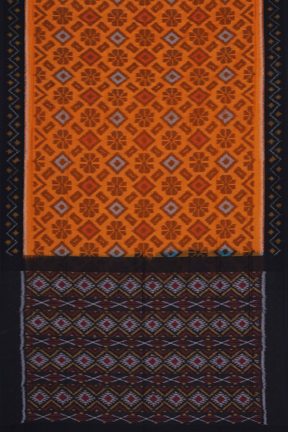 Image of Orange Pochampally Ikat Cotton Saree