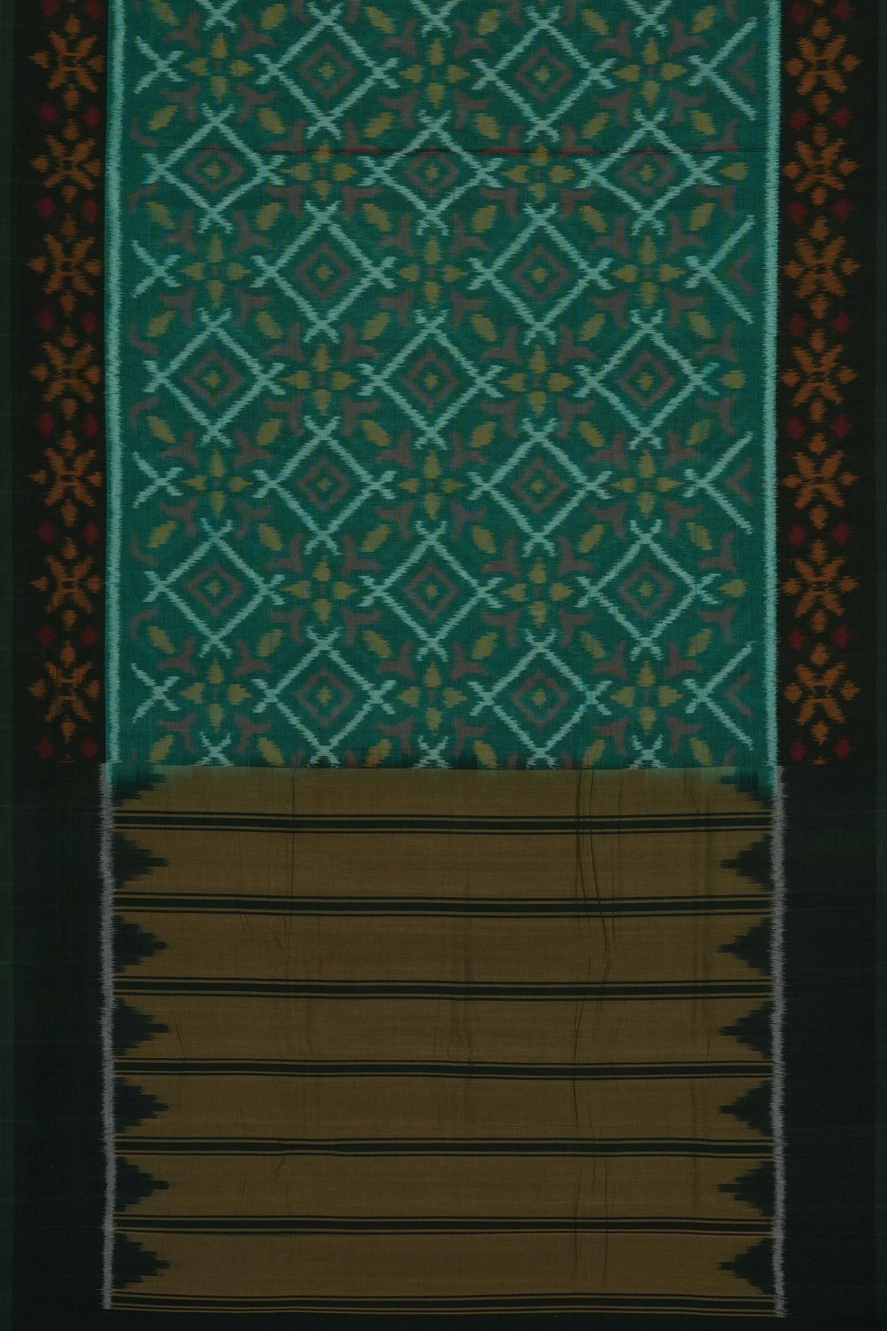 Image of Teal-Green Pochampally Ikat Cotton Saree