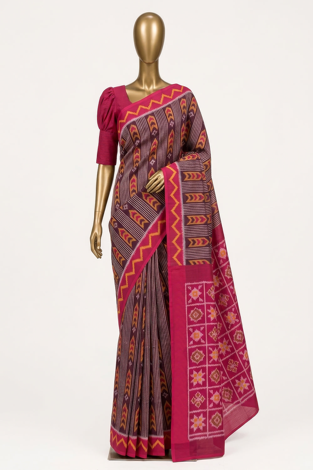 Image of Maroon Pochampally Ikat Cotton Saree