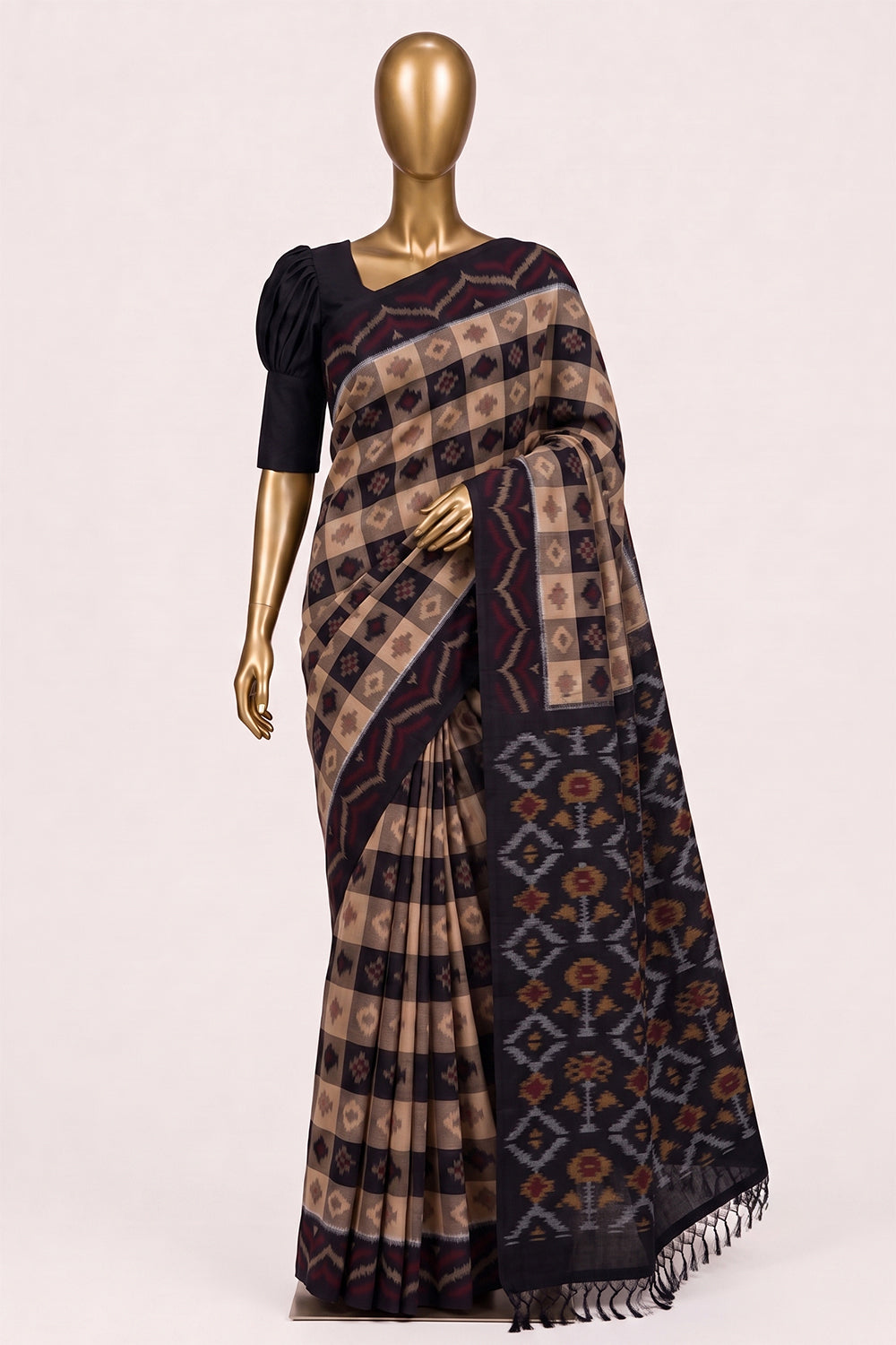 Image of Beige Pochampally Ikat Cotton Saree