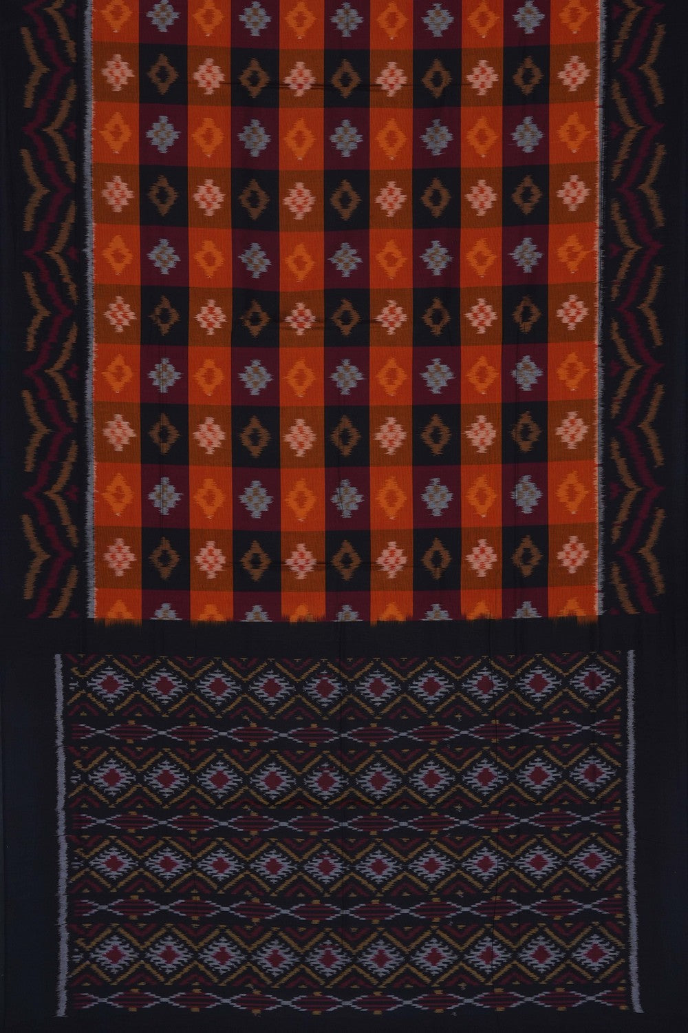Image of Orange Pochampally Ikat Cotton Saree