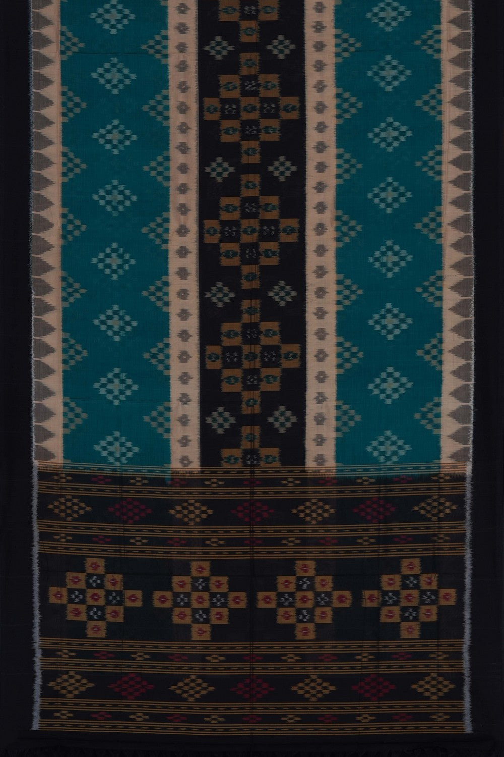 Image of Teal-Green Pochampally Ikat Cotton Saree