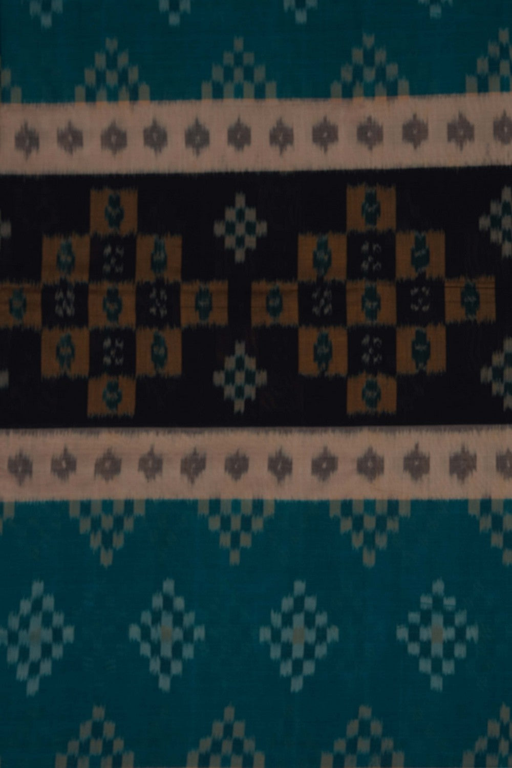 Image of Teal-Green Pochampally Ikat Cotton Saree