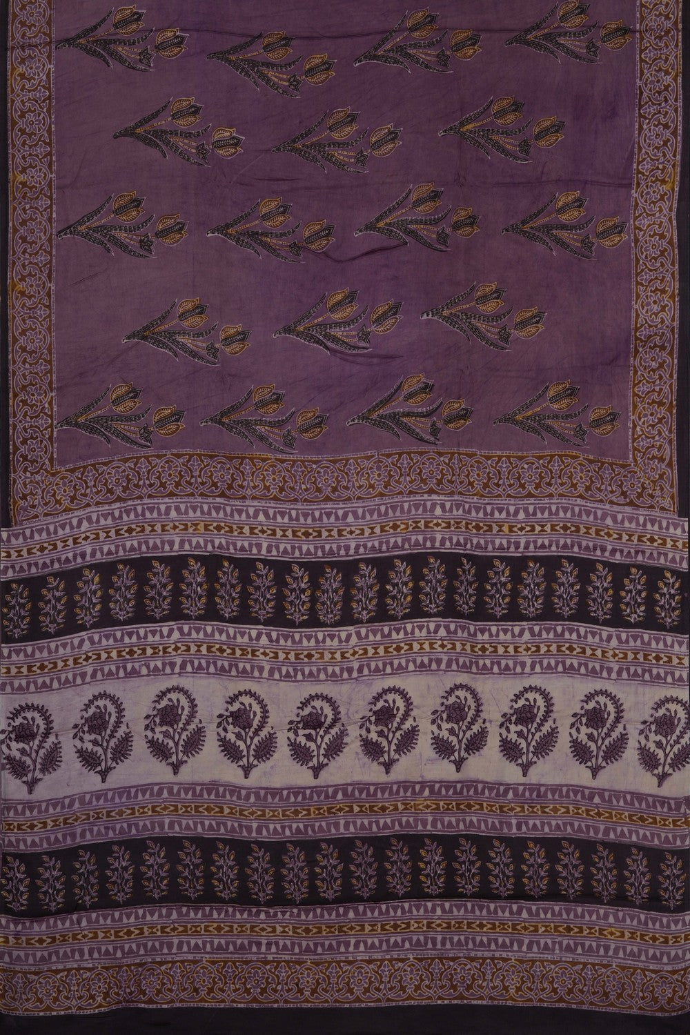 Image of Mauve Ajrakh Printed Silk Saree