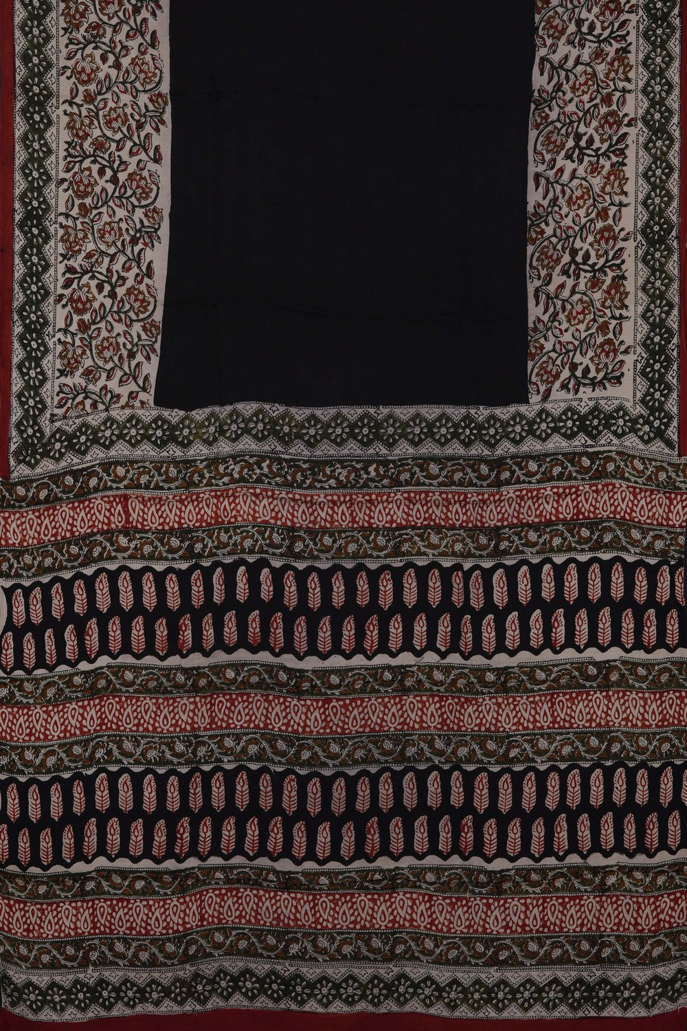 Image of Black Bagru Printed Silk Saree