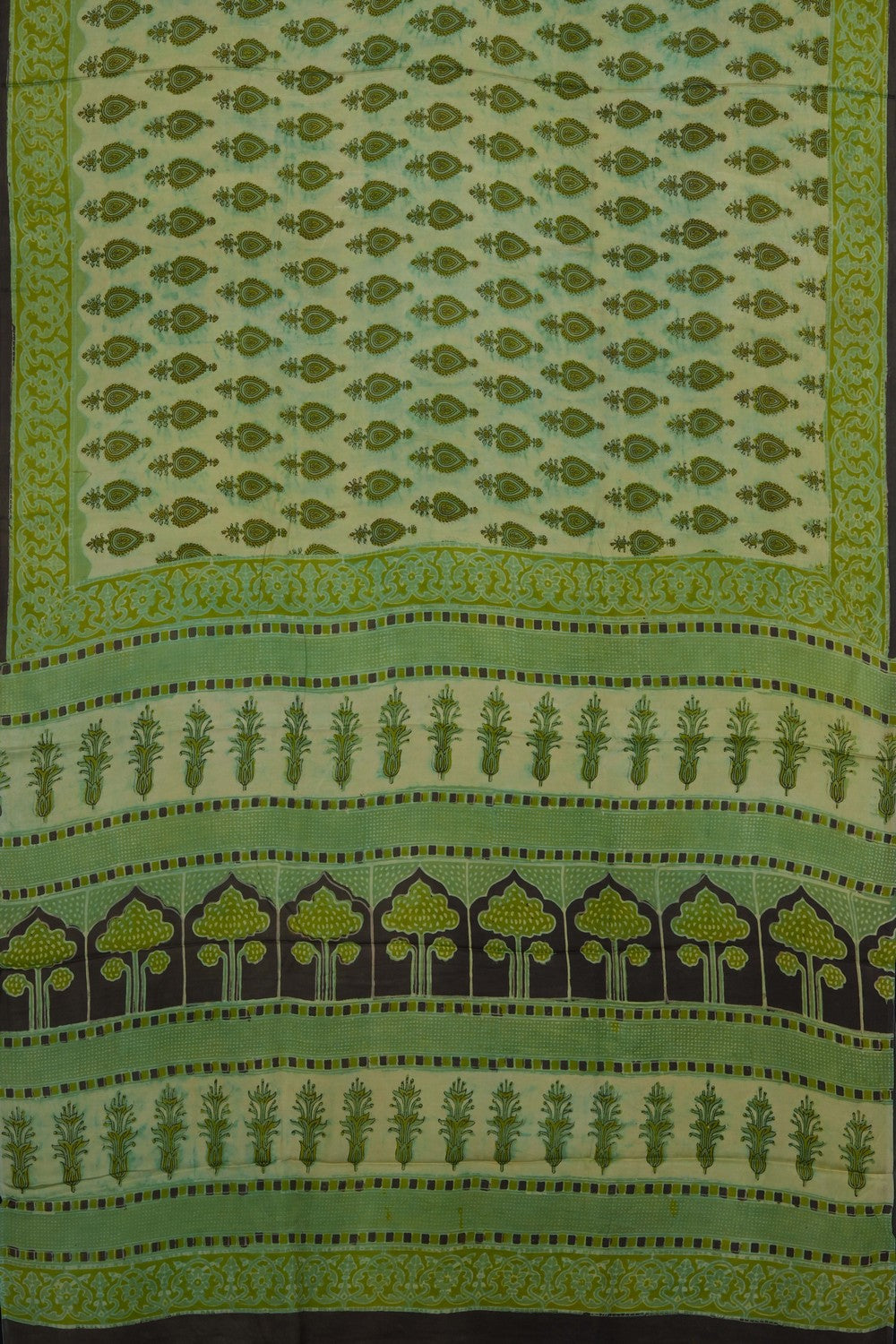 Image of Mint-Green Ajrakh Printed Silk Saree