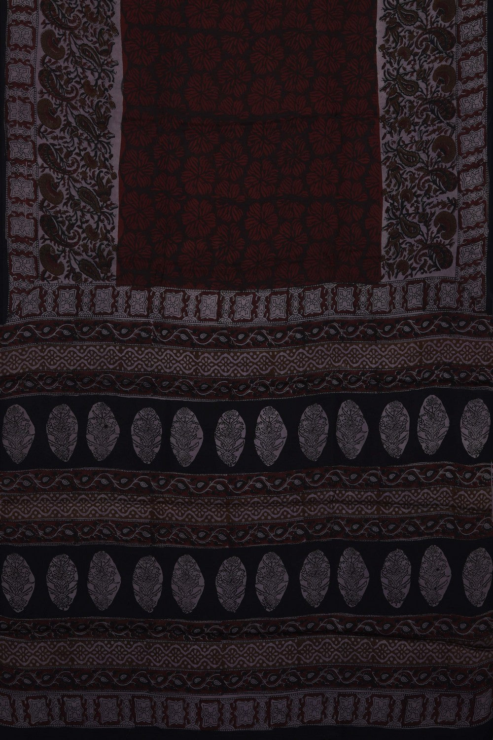 Image of Maroon Bagru Printed Silk Saree