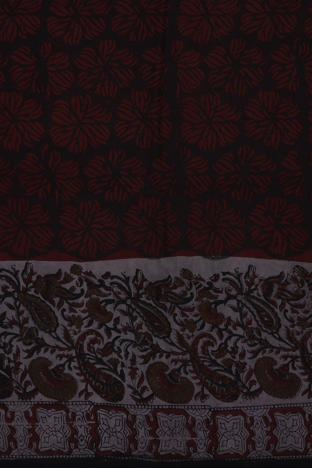 Image of Maroon Bagru Printed Silk Saree