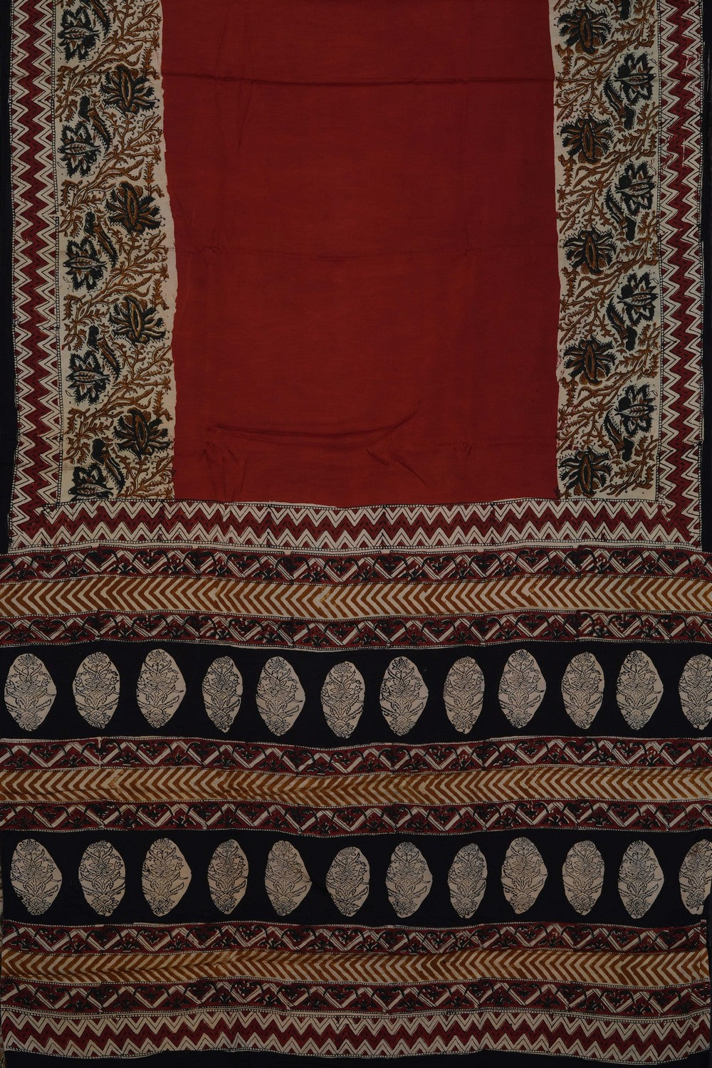 Image of Red Bagru Printed Silk Saree