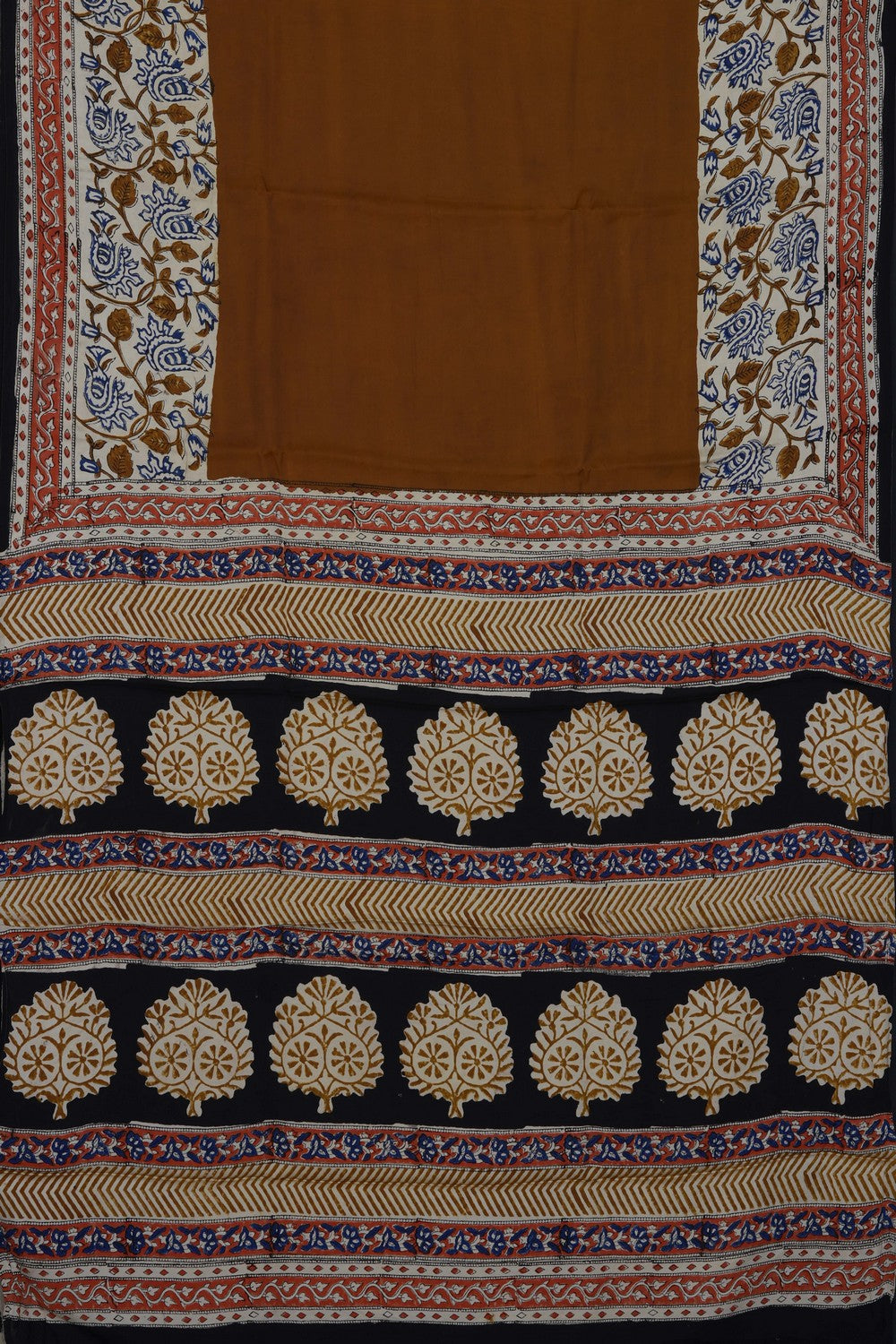 Image of Brown Bagru Printed Silk Saree