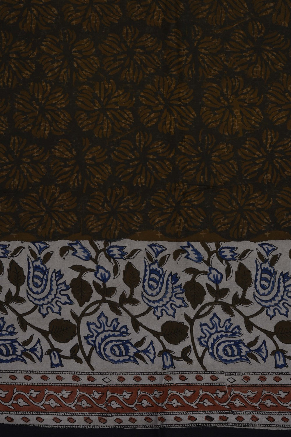 Image of Moss Green Bagru Printed Silk Saree
