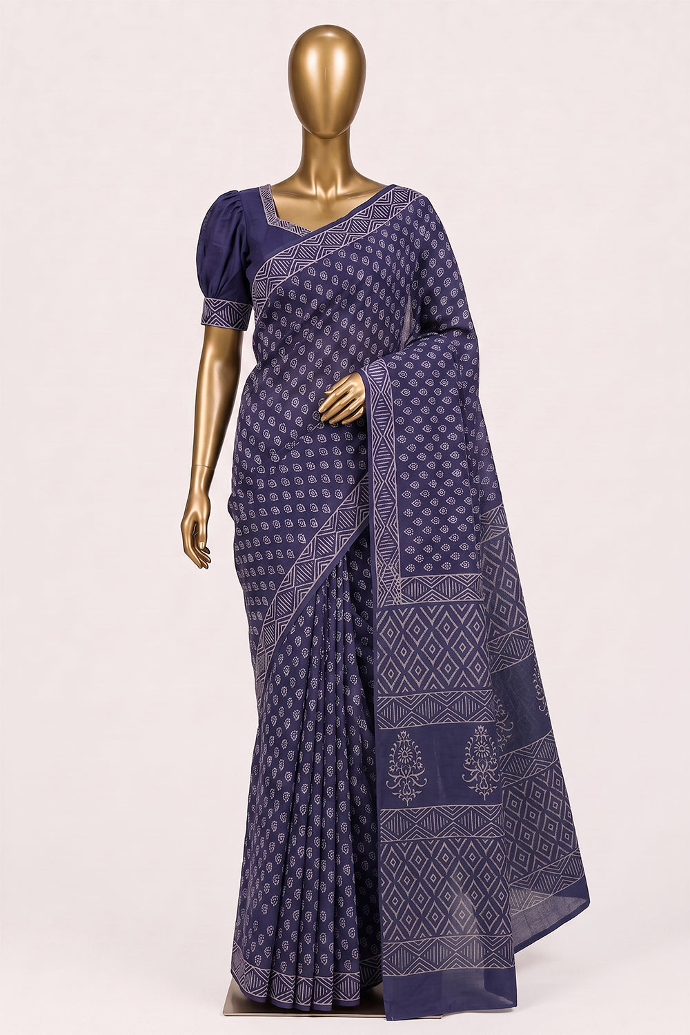 Image of Smoky-Grey Printed Silk Saree