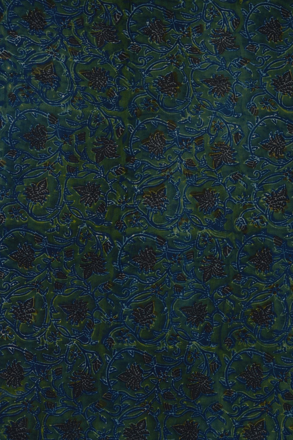Image of Teal-Blue Ajrakh Printed Silk Saree