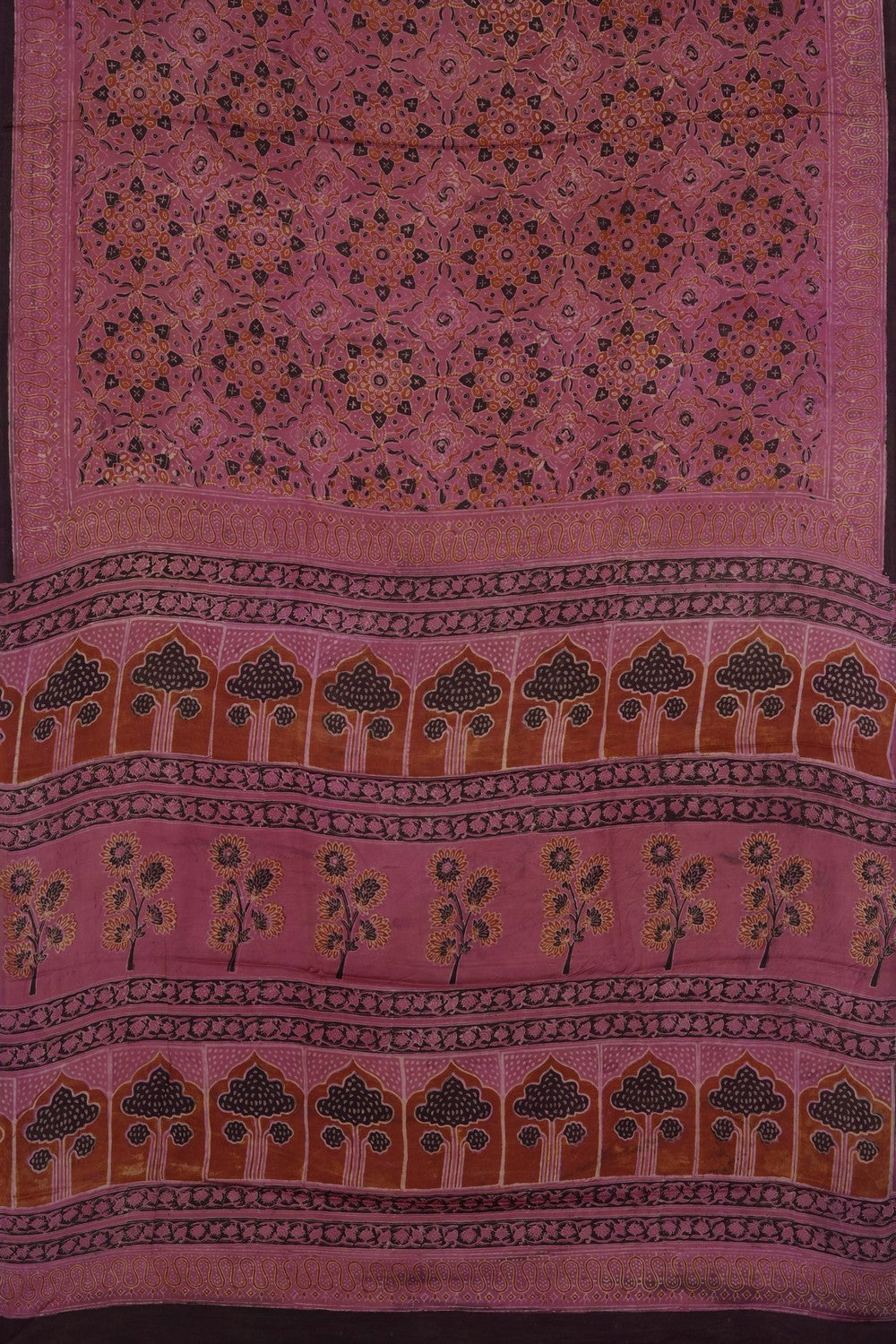 Image of Peach Ajrakh Printed Silk Saree