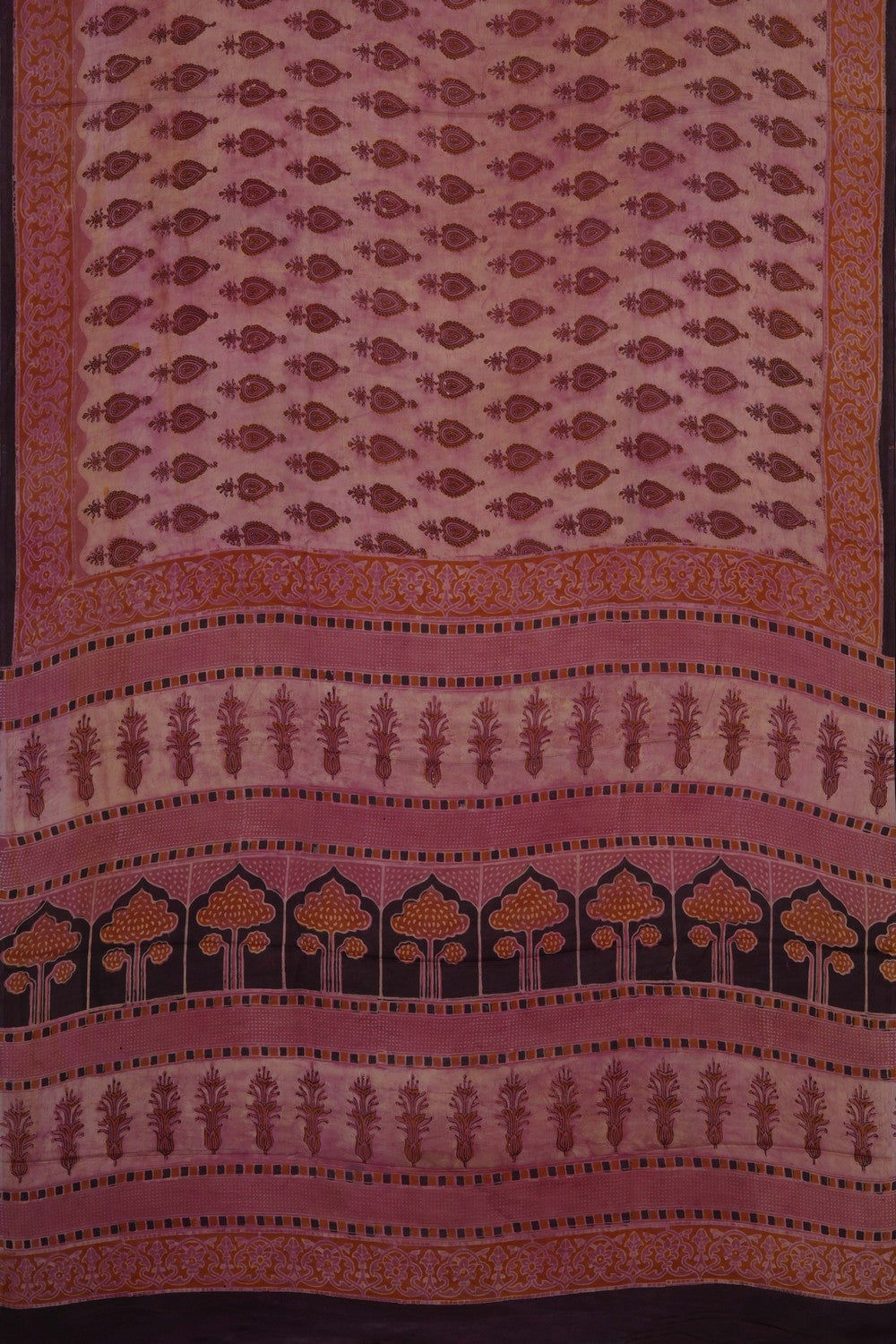 Image of Peach-Pink Ajrakh Printed Silk Saree