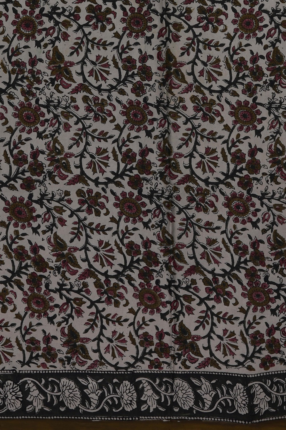 Image of Bottle-Green Bagru Printed Silk Saree