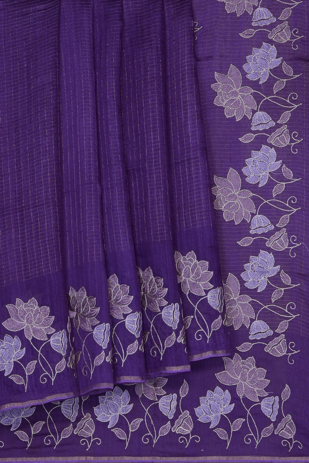 Image of Purple Tussar Silk Embroidery Saree
