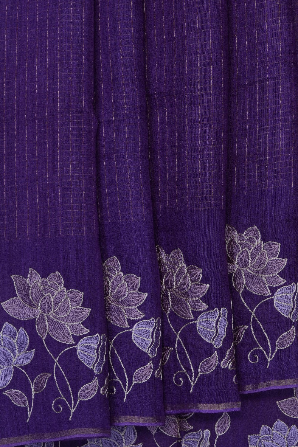 Image of Purple Tussar Silk Embroidery Saree