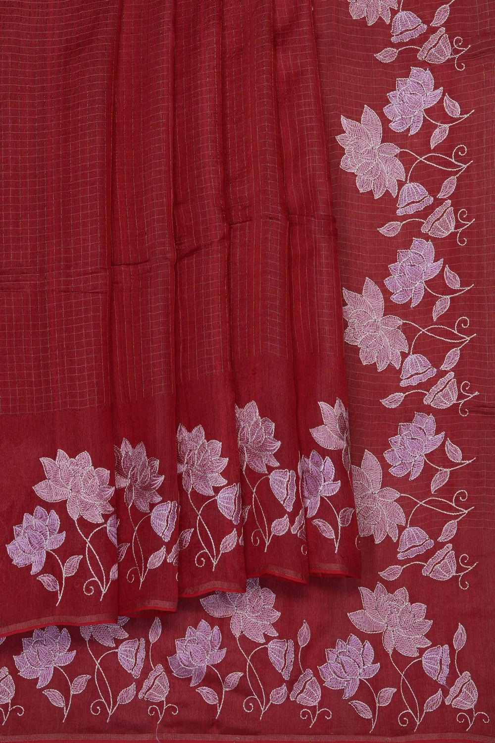 Image of Red Tussar Silk Embroidery Saree