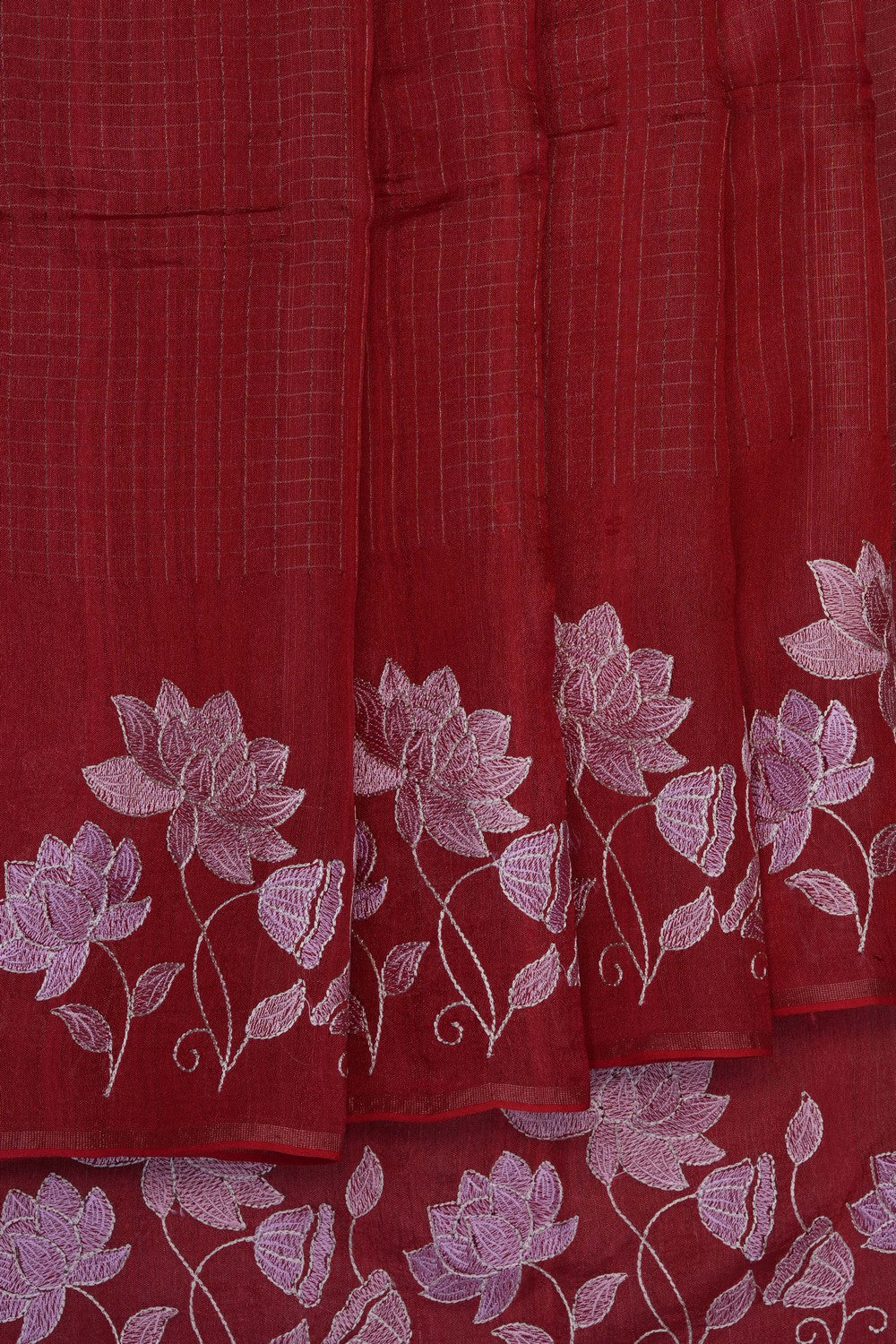Image of Red Tussar Silk Embroidery Saree