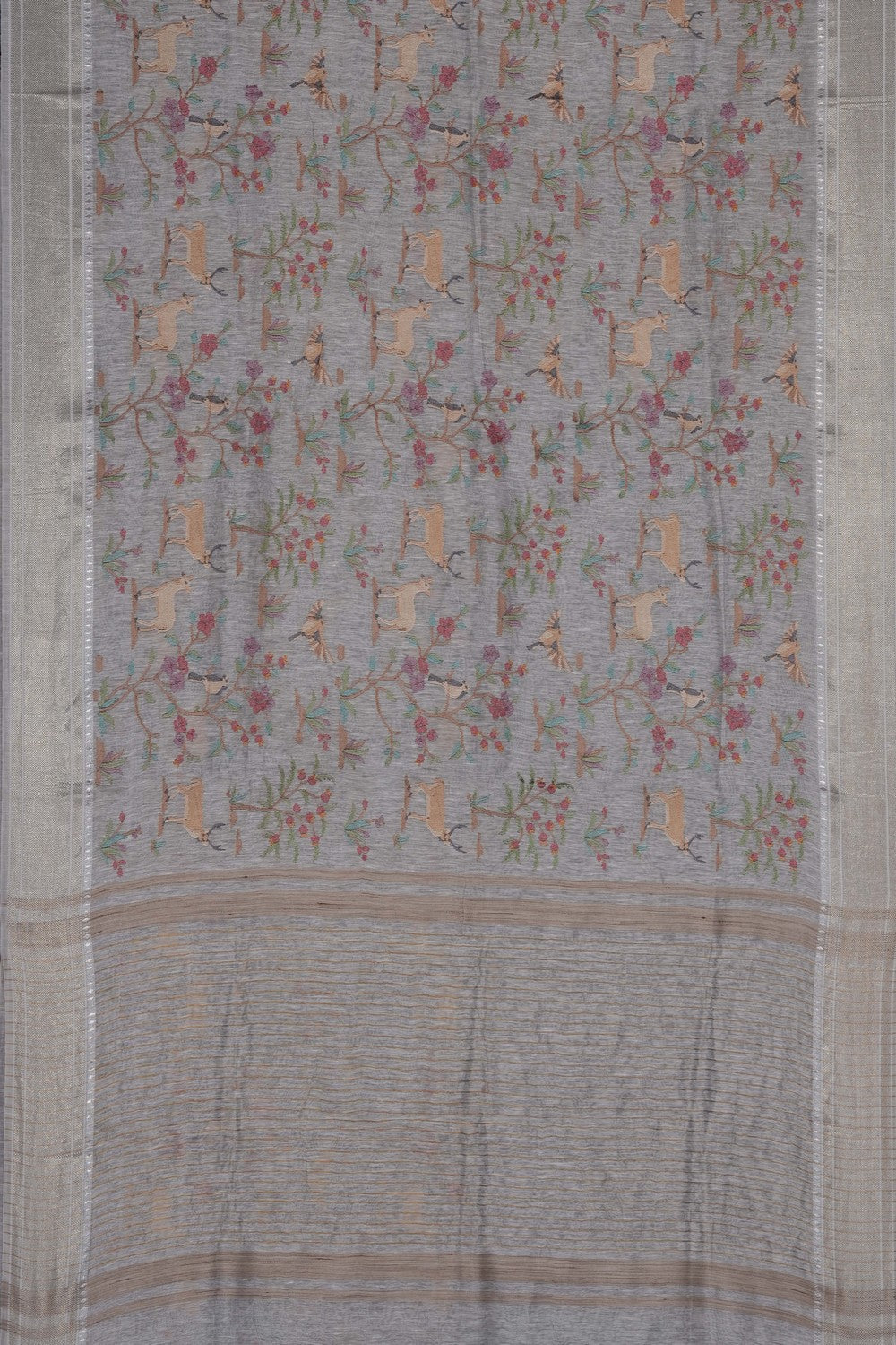 Image of White Linen Embroidery Saree