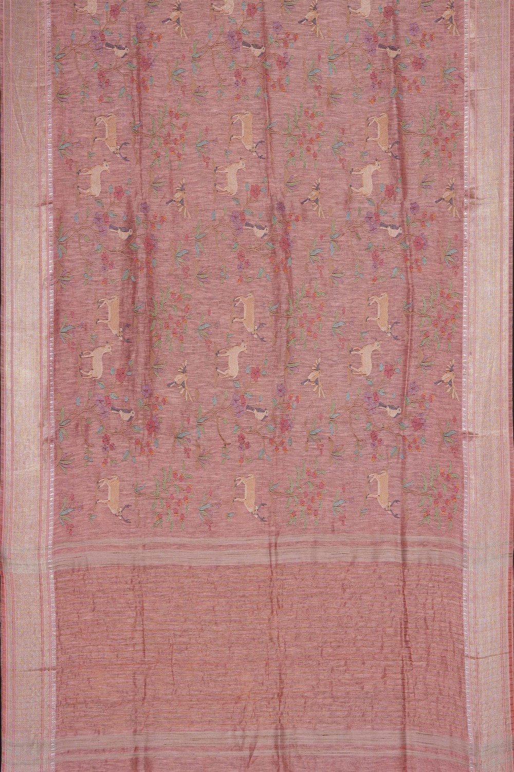 Image of Peach Linen Embroidery Saree