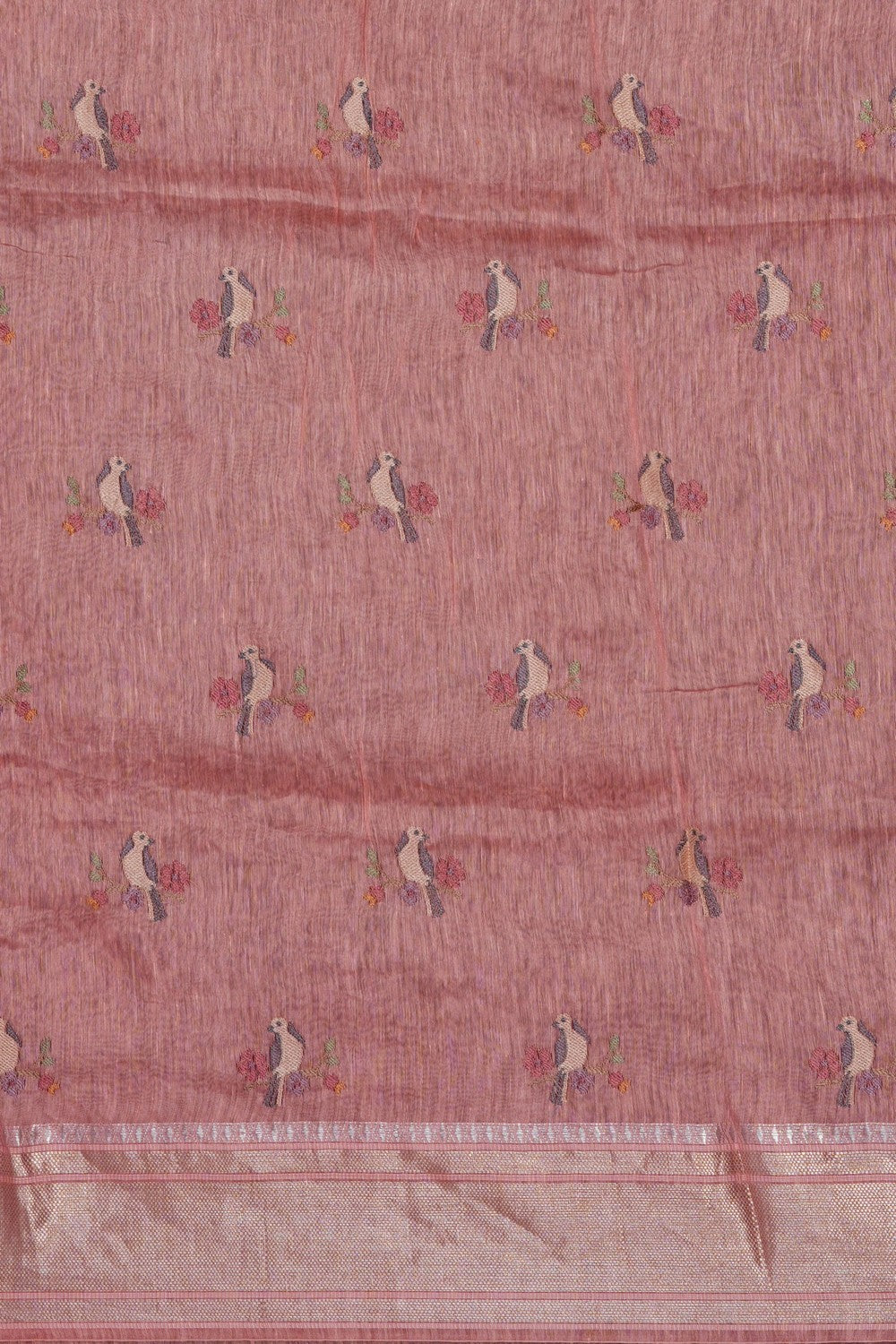 Image of Peach Linen Embroidery Saree
