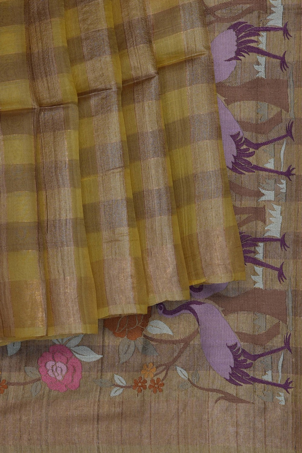 Image of Yellow Tussar Silk Saree