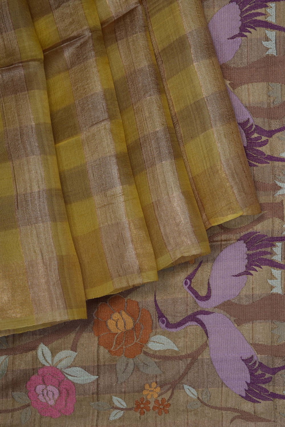 Image of Yellow Tussar Silk Saree