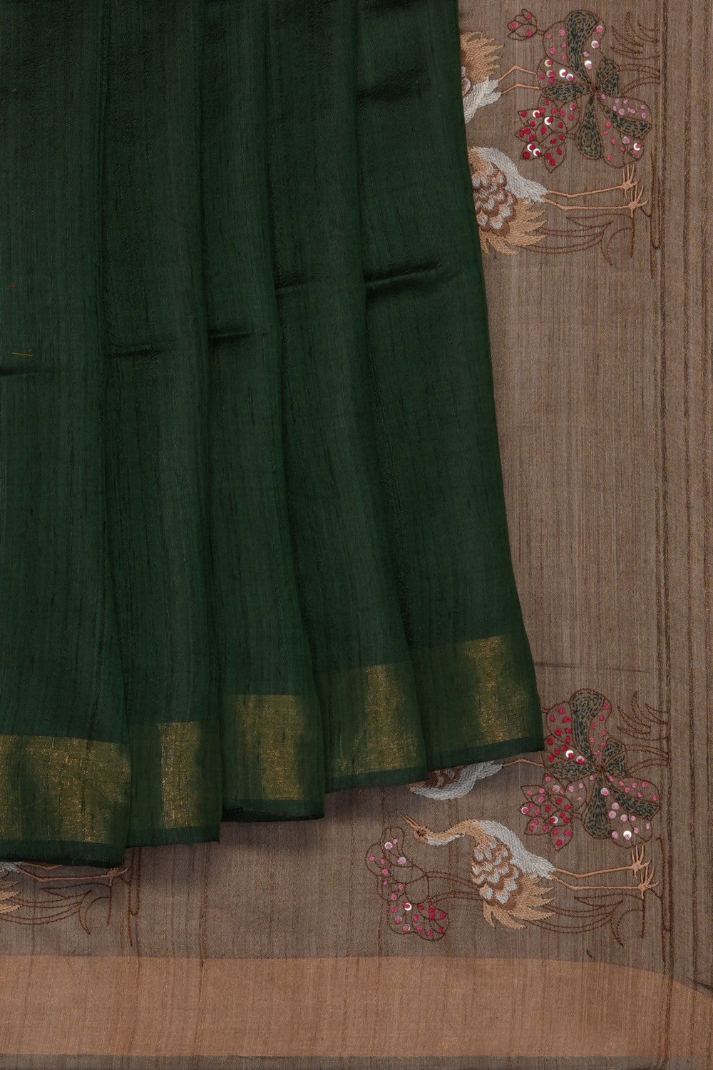 Image of Green Tussar Silk Saree