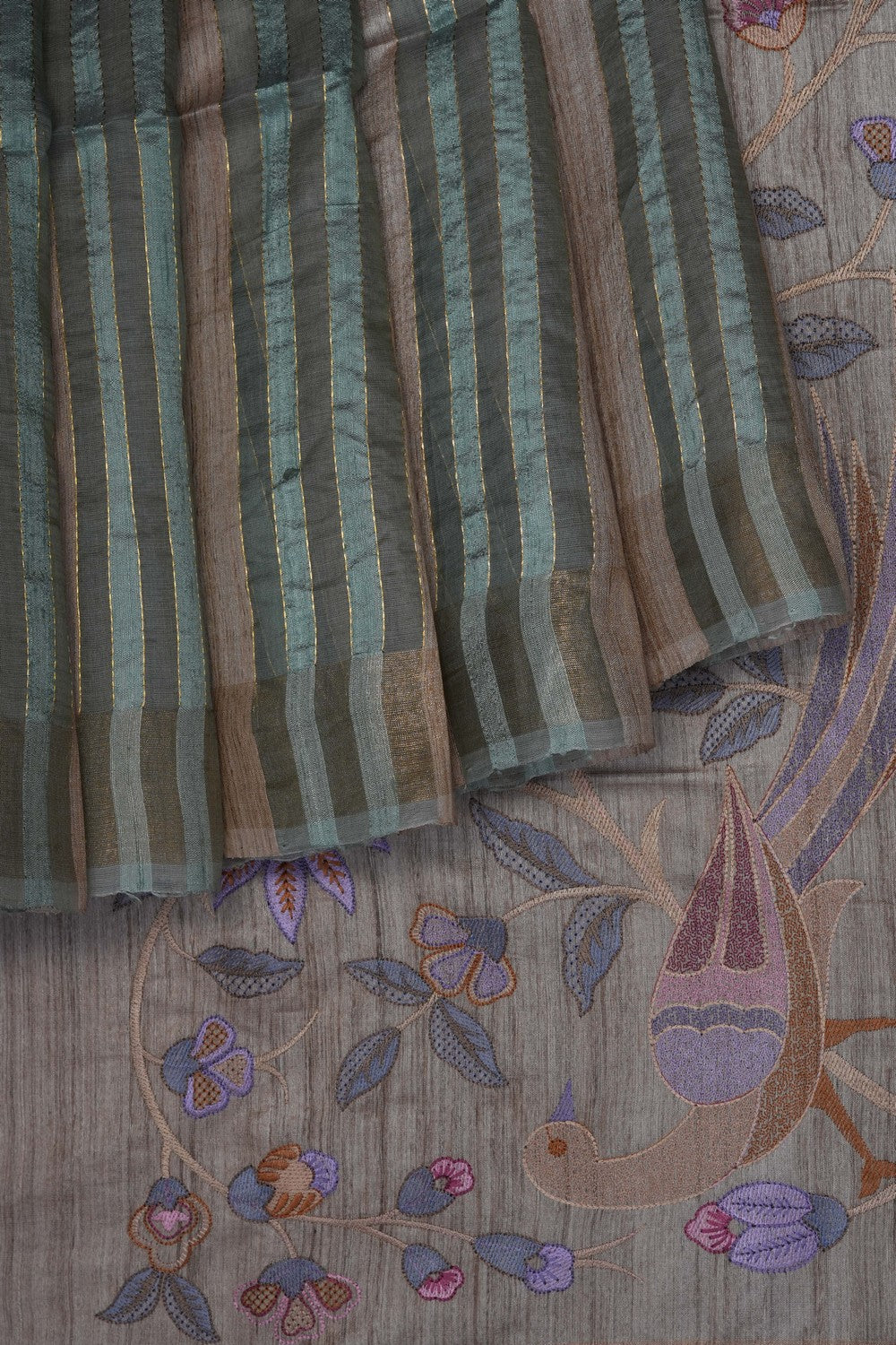 Image of Beige Tussar Silk Saree