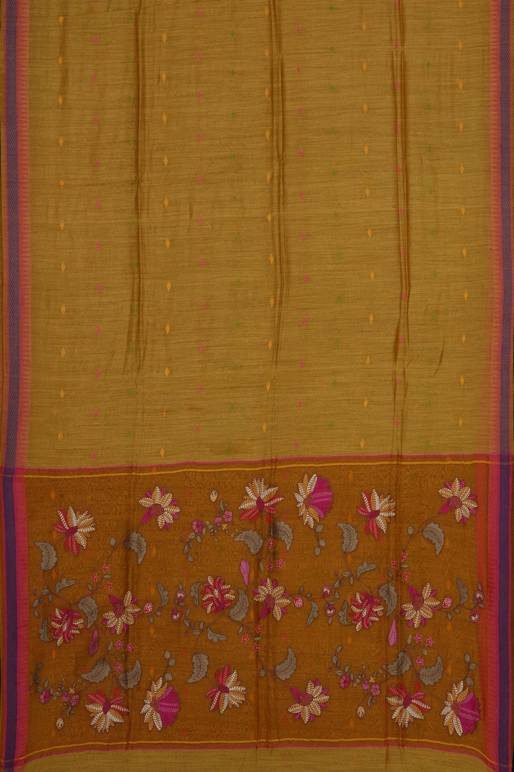 Image of Mustard Tussar Silk Embroidery Saree