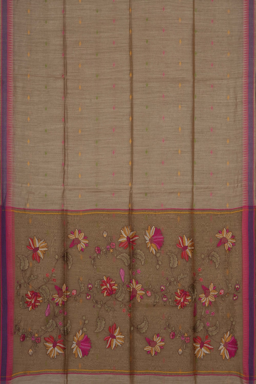 Image of Beige Tussar Silk Embroidery Saree