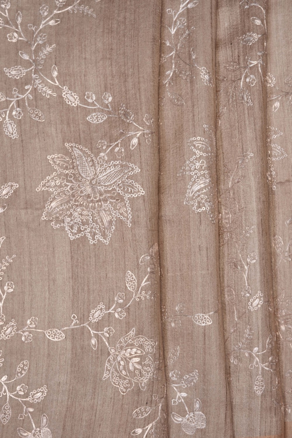 Image of Beige Tussar Silk Embroidery Saree