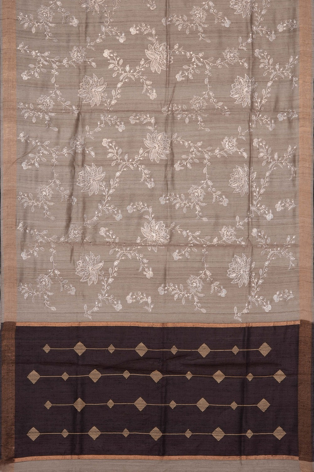 Image of Beige Tussar Silk Embroidery Saree
