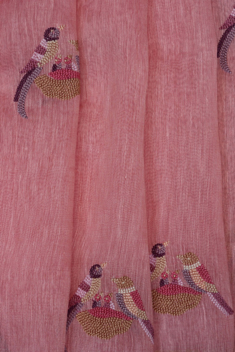 Image of Pink Linen Embroidery Saree