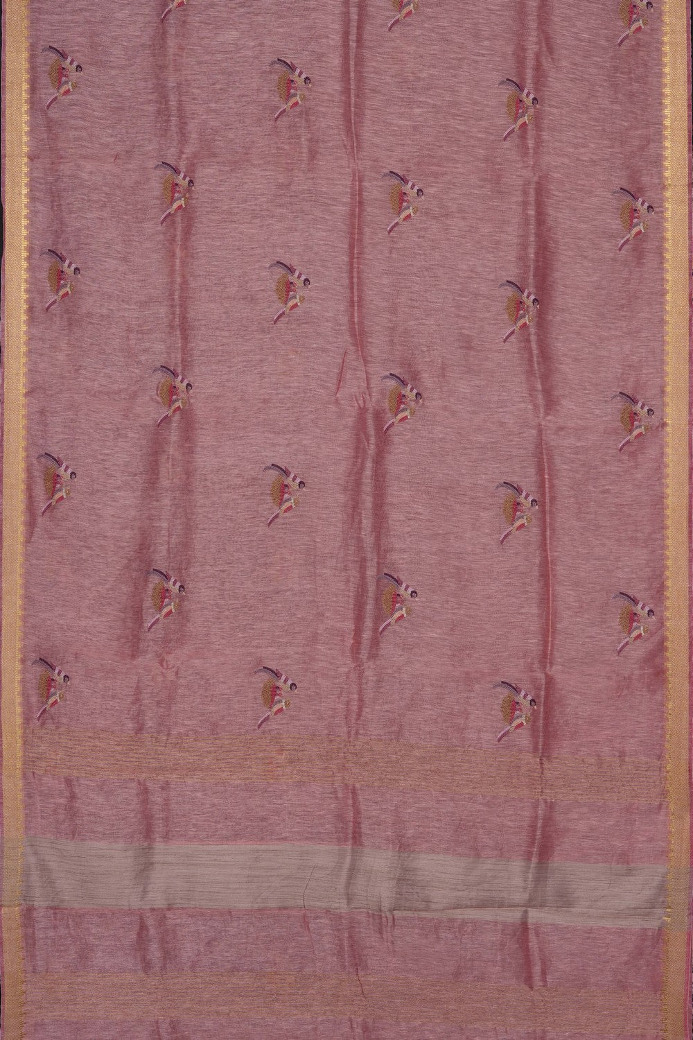 Image of Pink Linen Embroidery Saree