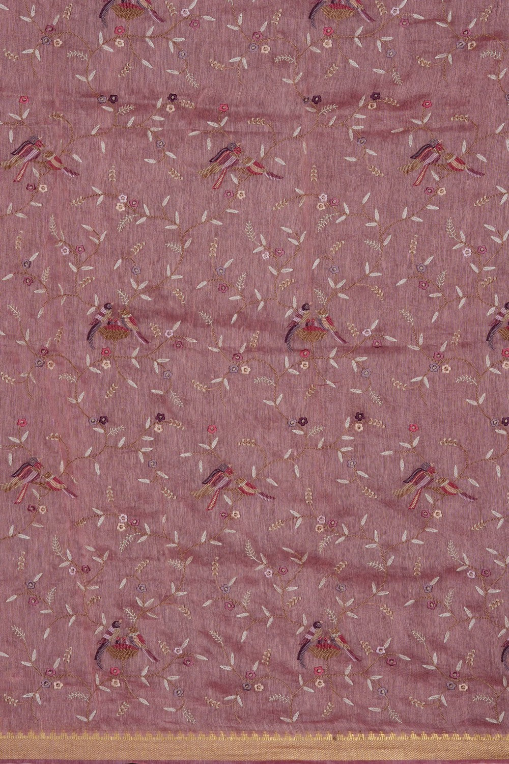 Image of Pink Linen Embroidery Saree