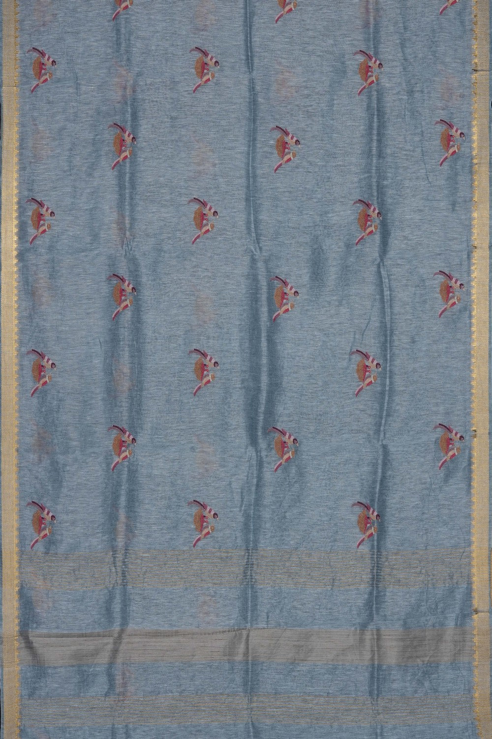 Image of Grey Linen Embroidery Saree