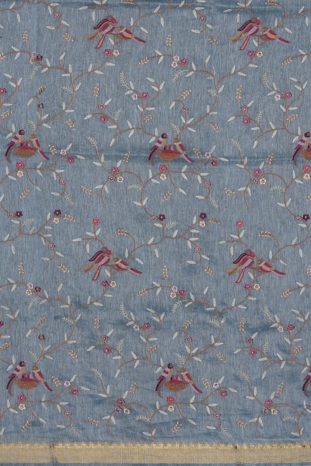 Image of Grey Linen Embroidery Saree