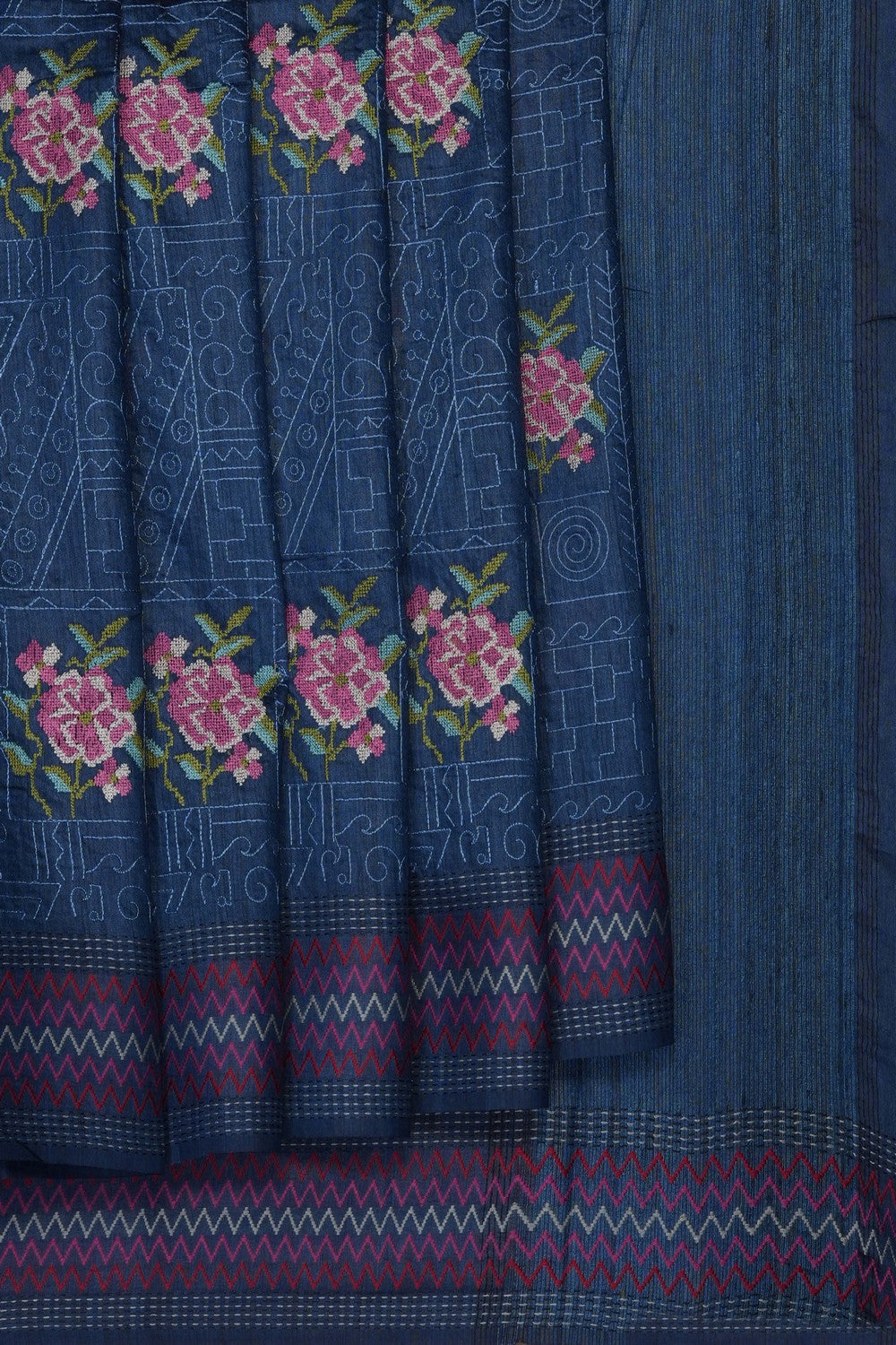 Image of Blue Desi Tussar Silk Saree